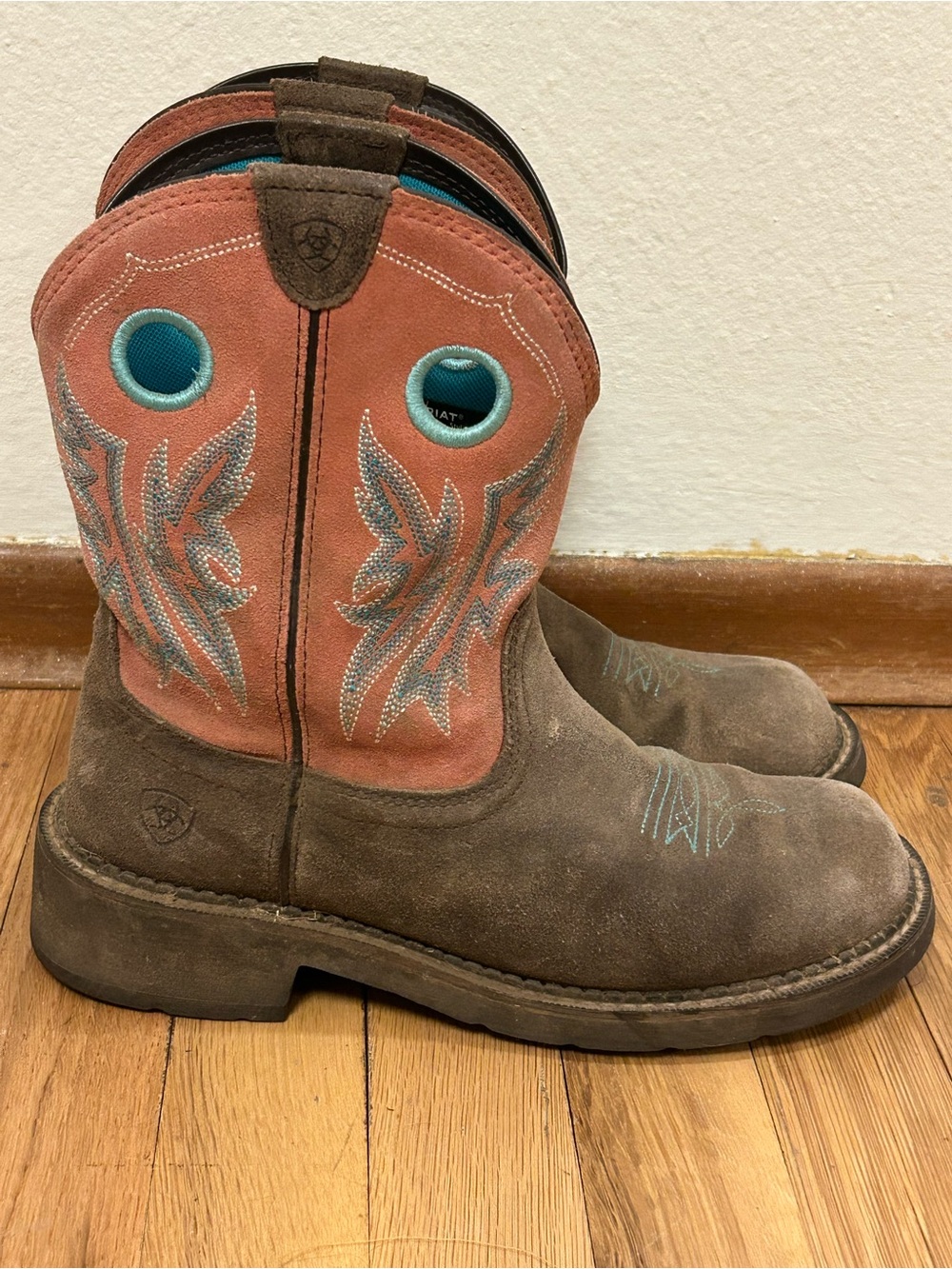 Ariat Women’s Fatbaby Heritage Leather Western Pull-On Boots Brown Coral Size 9B